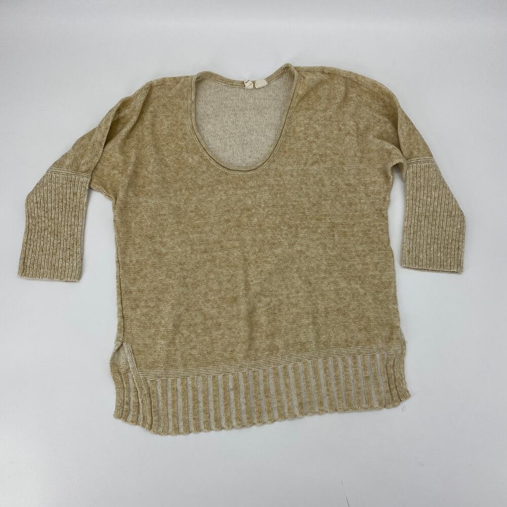 MOTH by Anthro Tan 1/2 Sleeve Lightweight Slouchy Sweater Womens Size S Knit Top